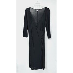 vintage 90s MARGARET OLEARY dress knit jersey faux wrap midi y2k black LARGE